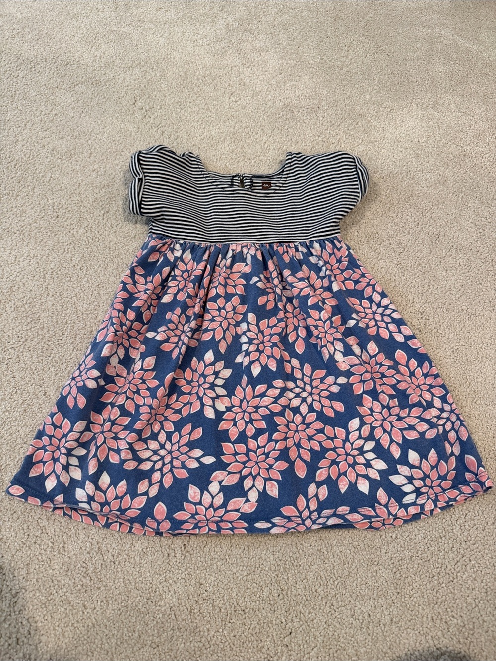 Tea Collection Navy Striped Top with Pink Floral Skirt Dress